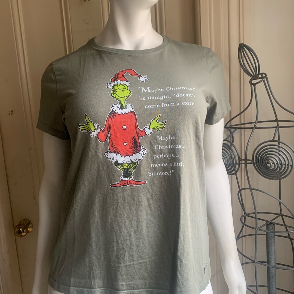 Life Is Good Women's Olive Green Grinch  T-Shirt